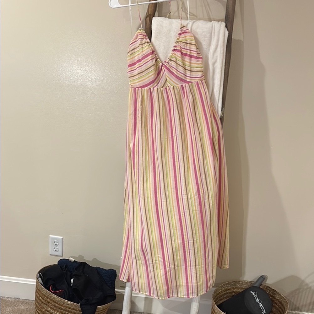 Striped Halter Dress in Pink and Yellow